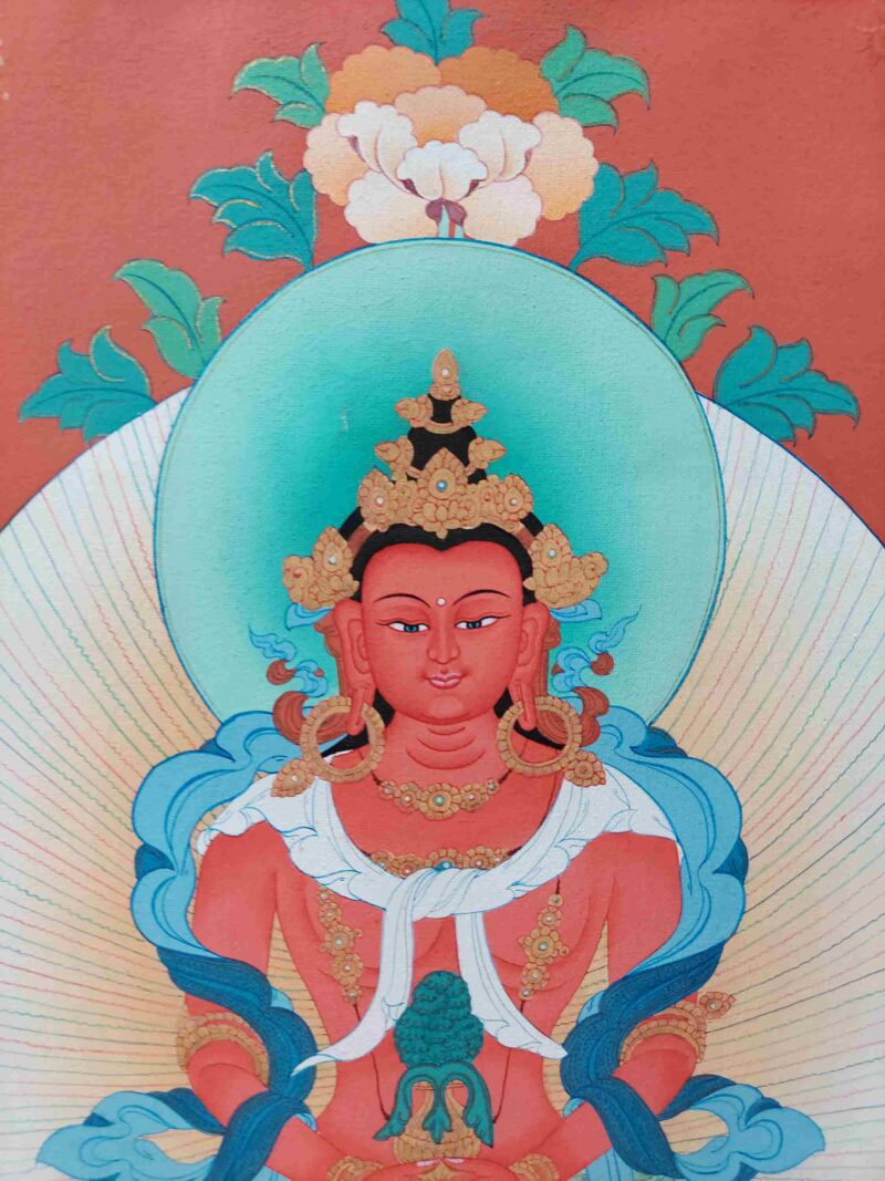 Hand-Painted Buddhist Thangka – Aparimita (Amitayus / Chepame) with Polyester Brocade - Image 7