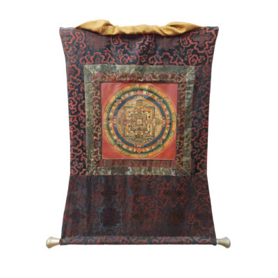 Hand-Painted Buddhist Thangka – Kalachakra Mandala with Polyester Brocade