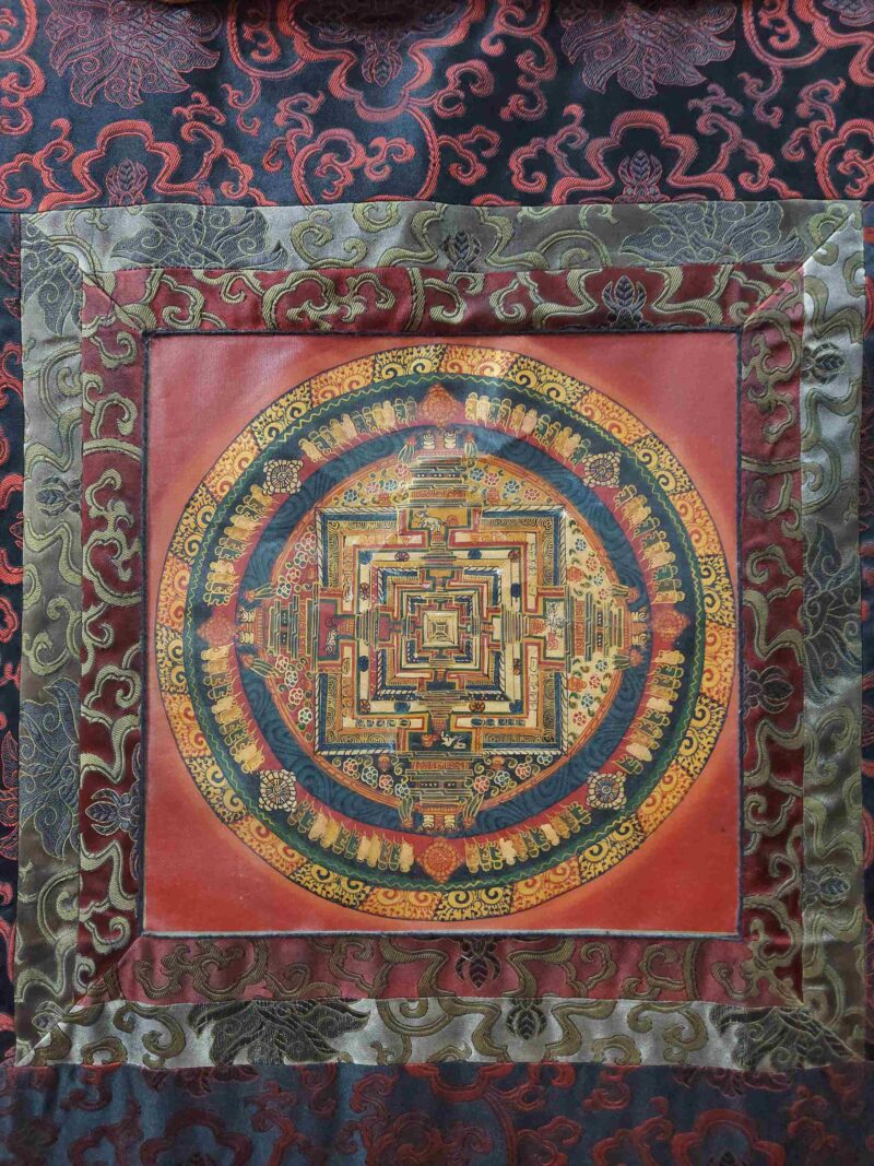 Hand-Painted Buddhist Thangka – Kalachakra Mandala with Polyester Brocade - Image 4