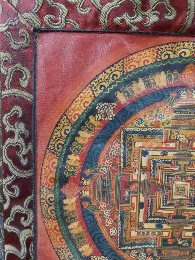 Hand-Painted Buddhist Thangka – Kalachakra Mandala with Polyester Brocade - Image 2