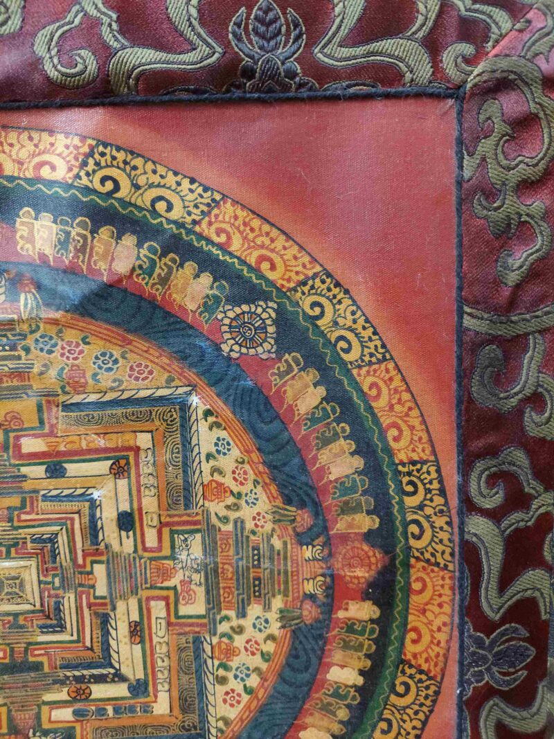 Hand-Painted Buddhist Thangka – Kalachakra Mandala with Polyester Brocade - Image 3