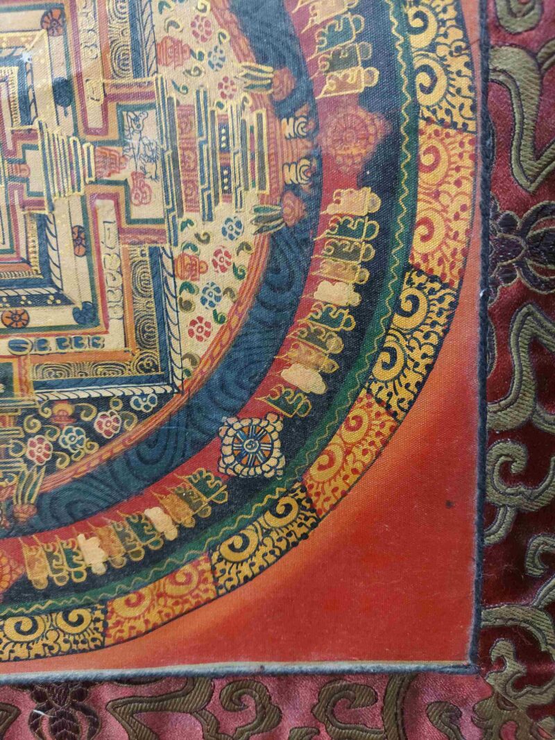 Hand-Painted Buddhist Thangka – Kalachakra Mandala with Polyester Brocade - Image 6