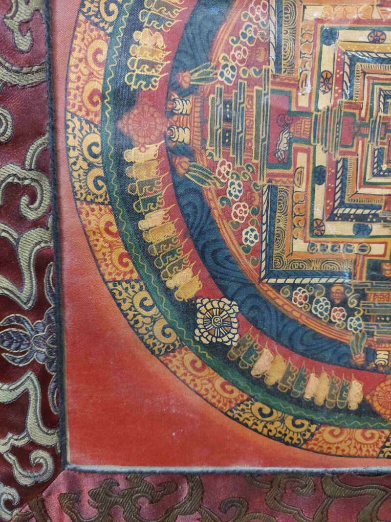 Hand-Painted Buddhist Thangka – Kalachakra Mandala with Polyester Brocade - Image 5
