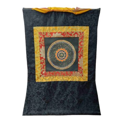 Buddhist Hand-Painted Thangka – Sacred Mandala with Polyester Brocade