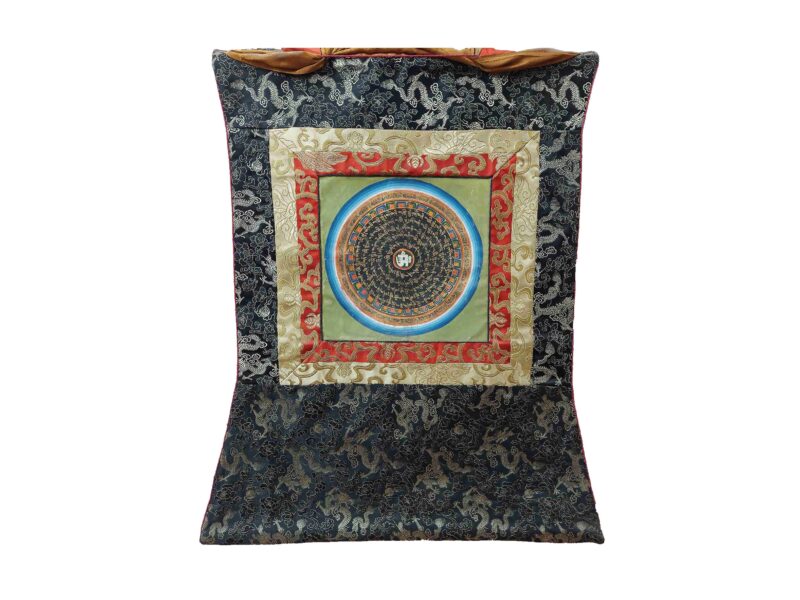 Buddhist Hand-Painted Thangka – Mandala with Polyester Brocade