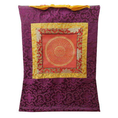 Buddhist Hand-Painted Thangka – Student Mandala with Polyester Brocade