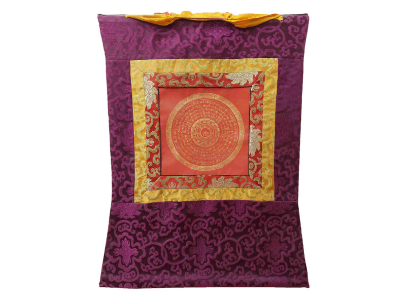 Buddhist Hand-Painted Thangka – Student Mandala with Polyester Brocade