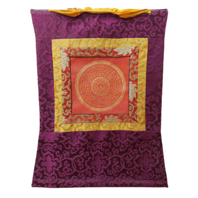 Buddhist Hand-Painted Thangka – Student Mandala with Polyester Brocade