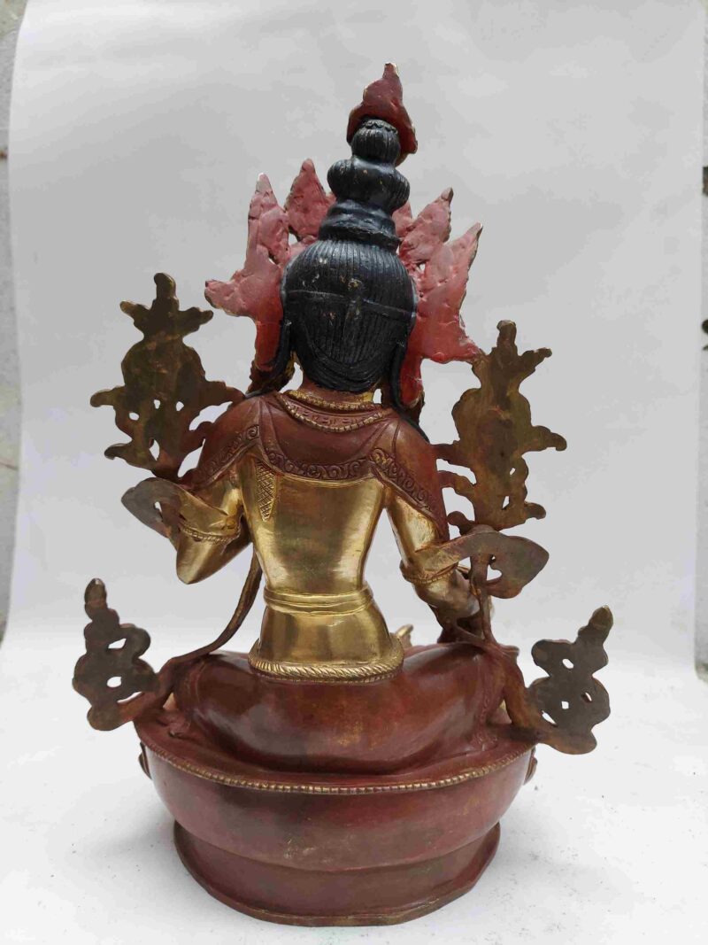 Green Tara Statue – Buddhist Handmade, Partly Gold-Plated with Face Painted - Image 5