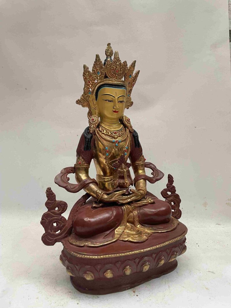 Buddhist Handmade Statue of Aparimita – Partly Gold Plated, Face Painted (Amitayus, Chepame) - Image 2