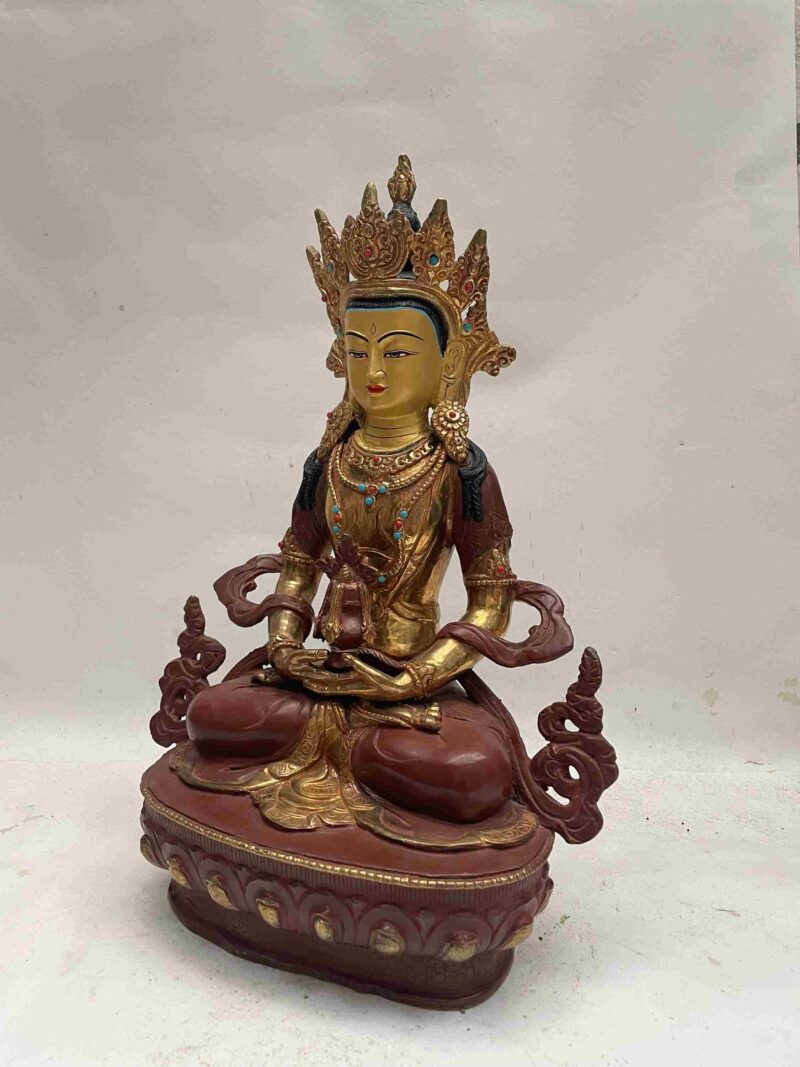 Buddhist Handmade Statue of Aparimita – Partly Gold Plated, Face Painted (Amitayus, Chepame) - Image 4