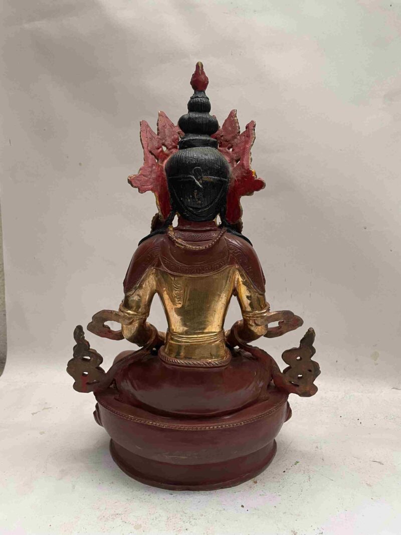 Buddhist Handmade Statue of Aparimita – Partly Gold Plated, Face Painted (Amitayus, Chepame) - Image 5