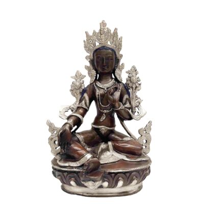 Buddhist Handmade Statue of Green Tara – Chocolate and Silver Oxidized Finish