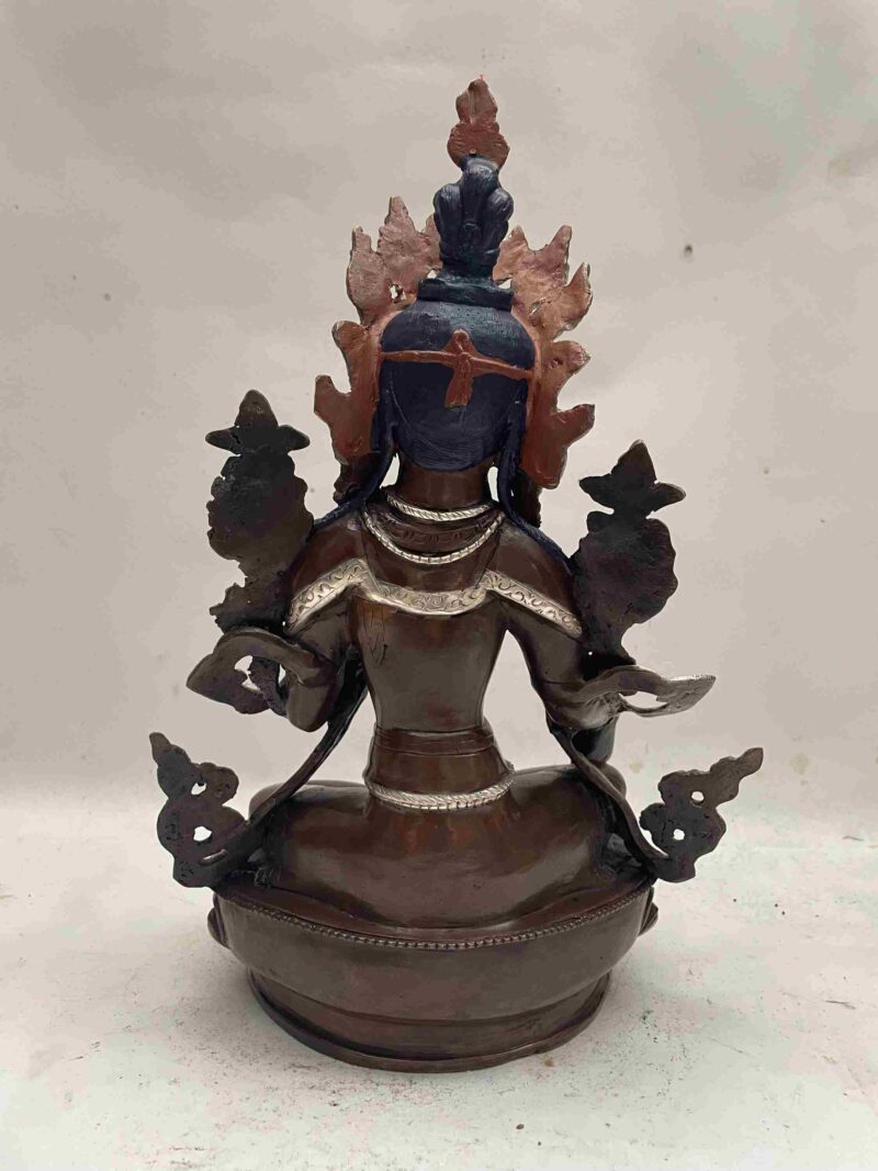 Buddhist Handmade Statue of Green Tara – Chocolate and Silver Oxidized Finish - Image 5