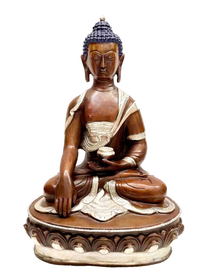 Buddhist Handmade Statue of Shakyamuni Buddha – Chocolate and Silver Oxidized Finish - Image 3