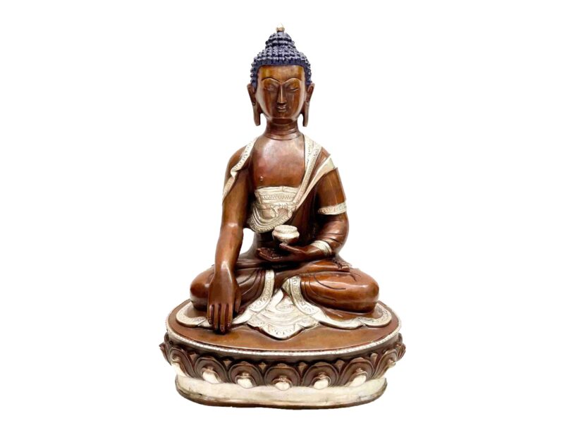 Buddhist Handmade Statue of Shakyamuni Buddha – Chocolate and Silver Oxidized Finish