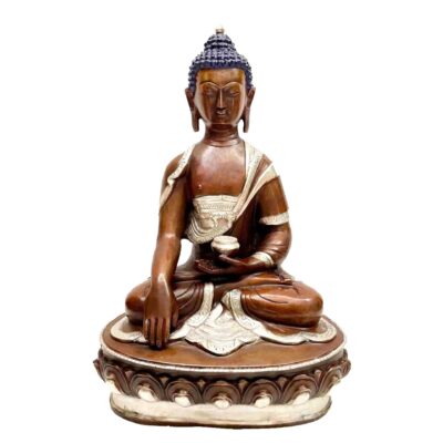 Buddhist Handmade Statue of Shakyamuni Buddha – Chocolate and Silver Oxidized Finish