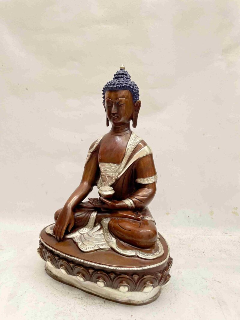 Buddhist Handmade Statue of Shakyamuni Buddha – Chocolate and Silver Oxidized Finish - Image 4