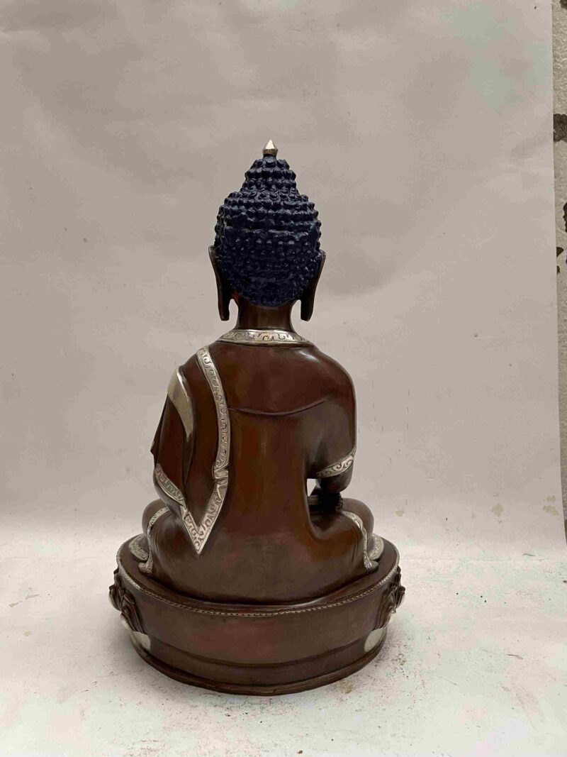 Buddhist Handmade Statue of Shakyamuni Buddha – Chocolate and Silver Oxidized Finish - Image 5