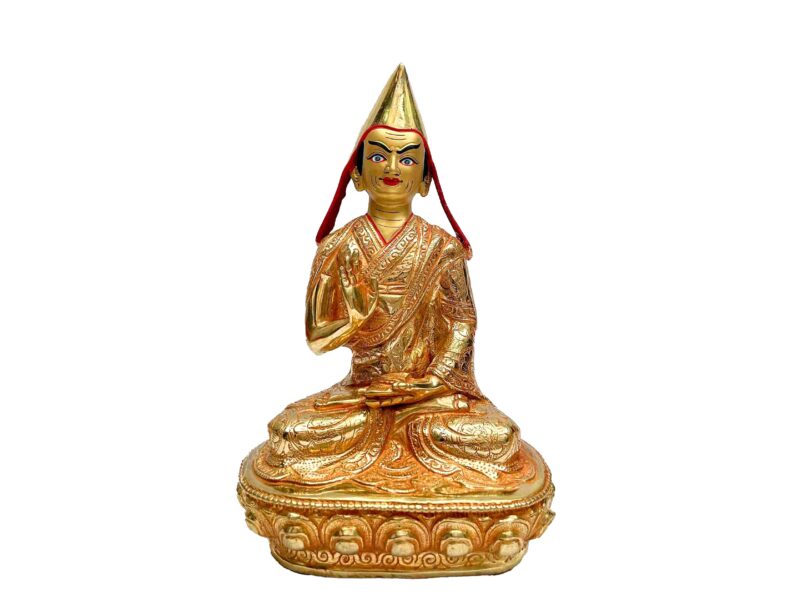 Buddhist Handmade Statue of Tsongkhapa – Full Fire Gold Plated with Gold-Painted Face