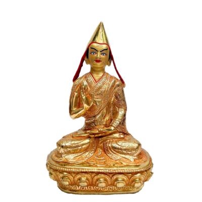 Buddhist Handmade Statue of Tsongkhapa – Full Fire Gold Plated with Gold-Painted Face