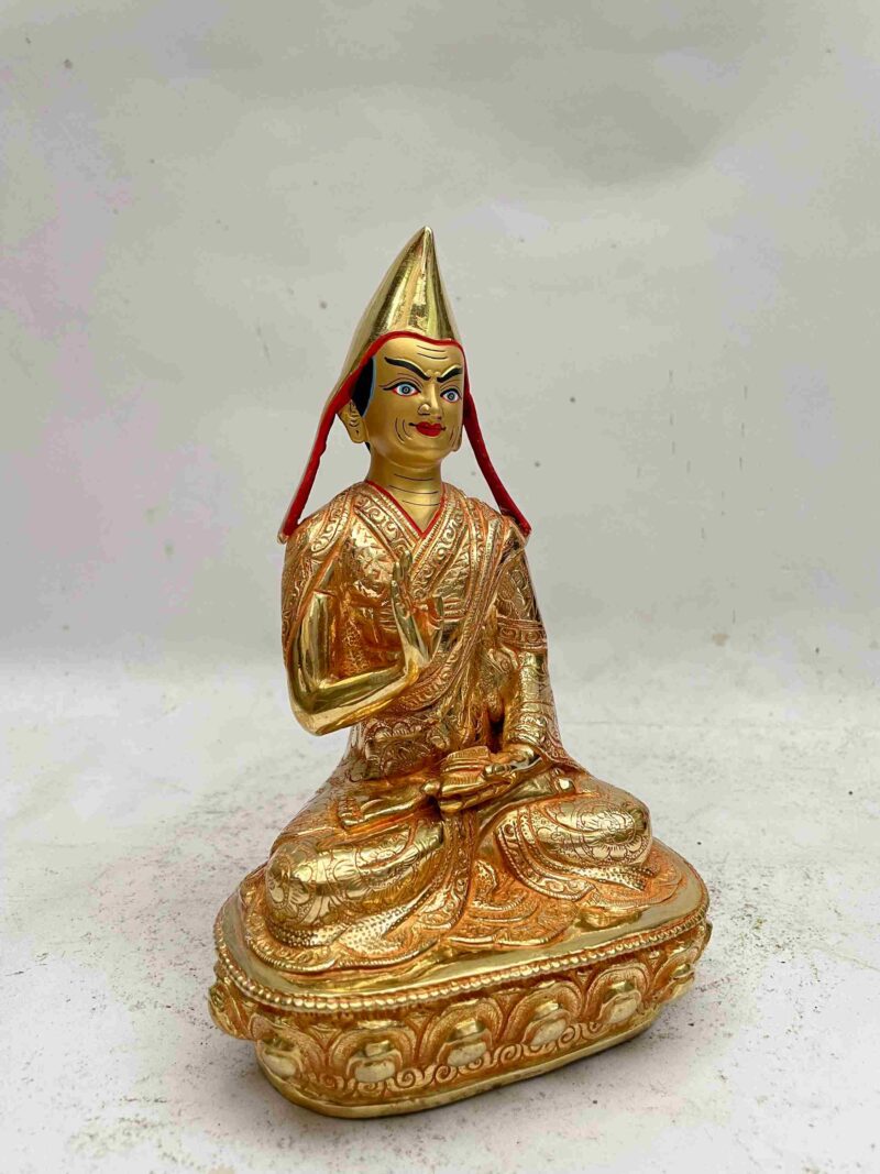 Buddhist Handmade Statue of Tsongkhapa – Full Fire Gold Plated with Gold-Painted Face - Image 2