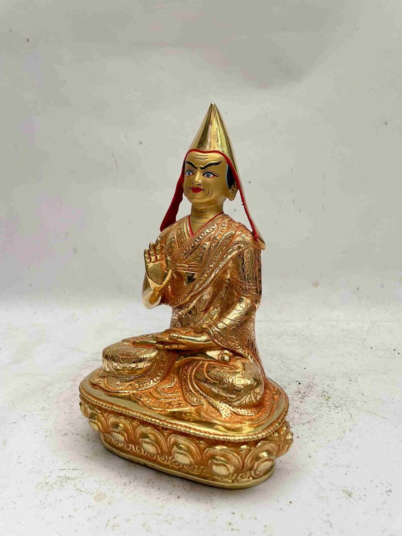 Buddhist Handmade Statue of Tsongkhapa – Full Fire Gold Plated with Gold-Painted Face - Image 4