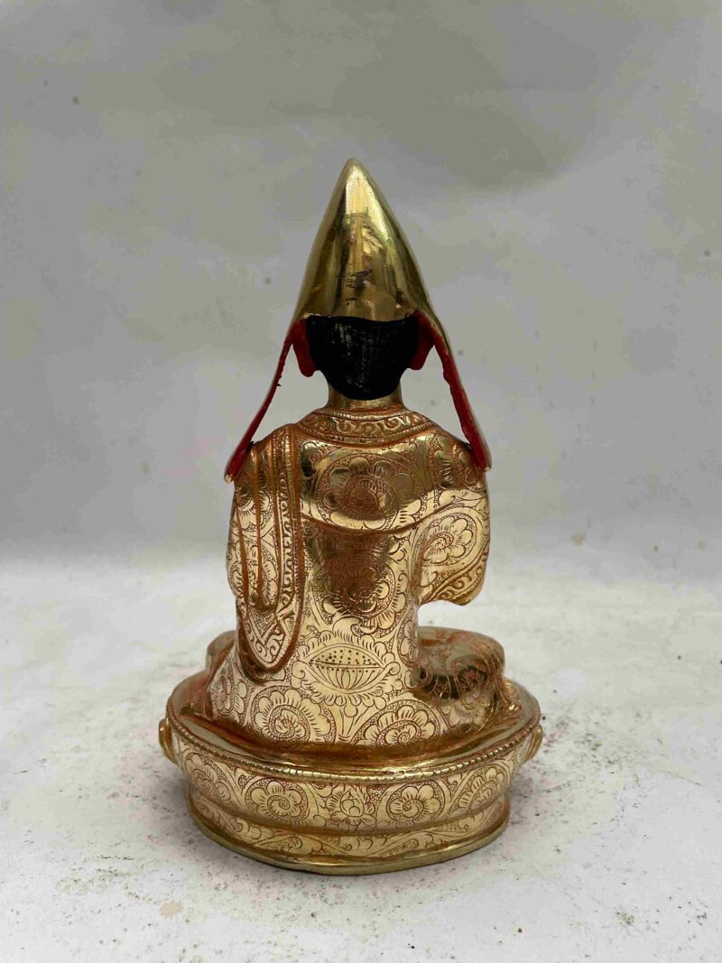 Buddhist Handmade Statue of Tsongkhapa – Full Fire Gold Plated with Gold-Painted Face - Image 5