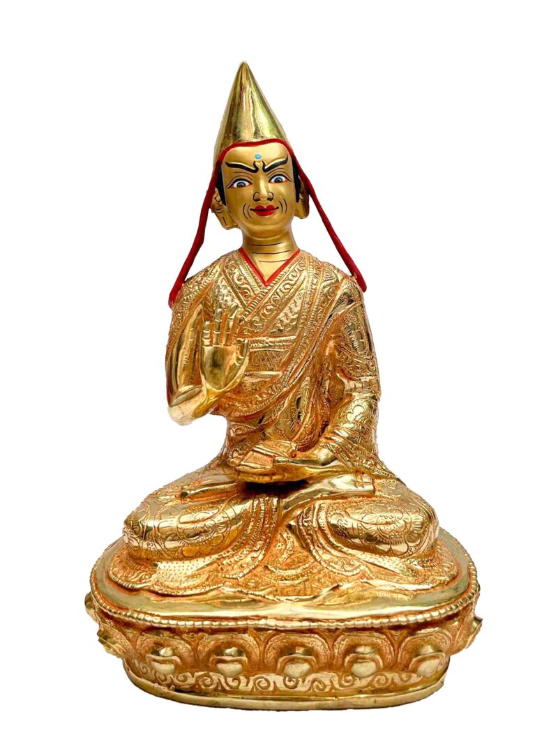 Buddhist Handmade Statue of Tsongkhapa – Full Fire Gold Plated, Face Painted - Image 3