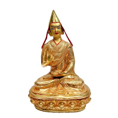 Buddhist Handmade Statue of Tsongkhapa – Full Fire Gold Plated, Face Painted