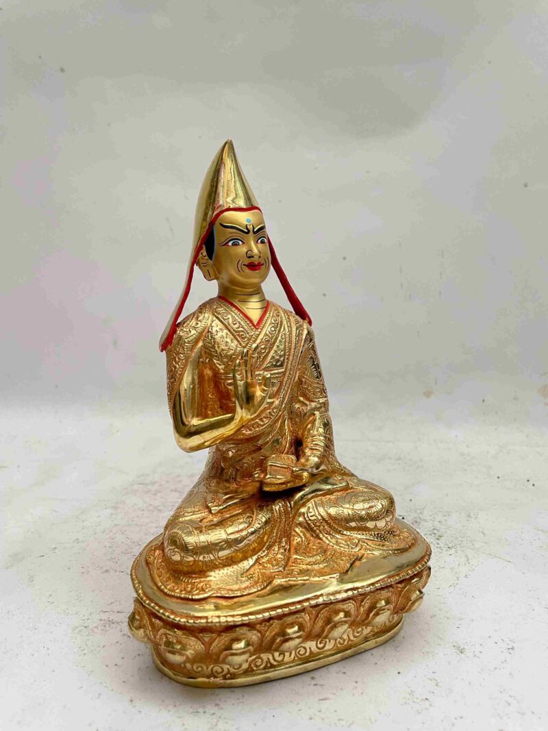 Buddhist Handmade Statue of Tsongkhapa – Full Fire Gold Plated, Face Painted - Image 2