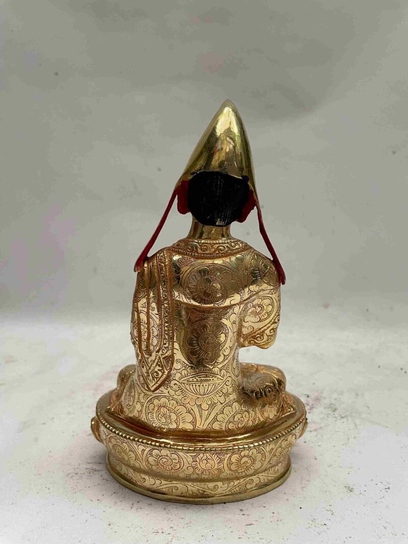 Buddhist Handmade Statue of Tsongkhapa – Full Fire Gold Plated, Face Painted - Image 5