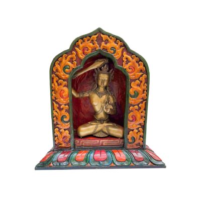Buddhist Handmade Statue of Manjushri – Full Gold Plated, Stone Setting, Face Painted