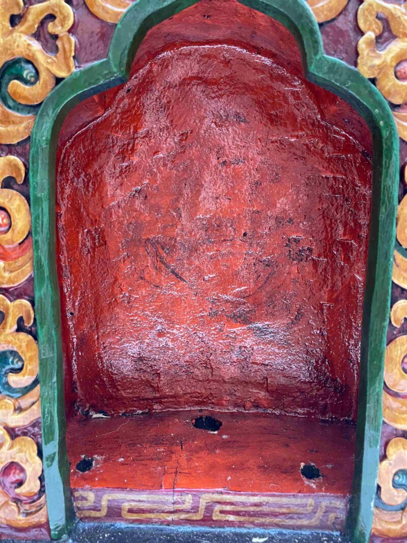 Buddhist Handmade Statue of White Tara – Full Gold Plated, Stone Setting, Face Painted with Wooden Altar - Image 6