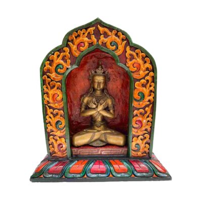 Buddhist Handmade Statue of Vajradhara – Full Gold Plated, Stone Setting, Face Painted with Wooden Altar