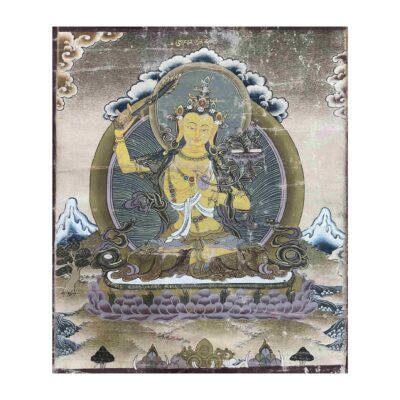 Old, Buddhist Handmade Thangka of Manjushri – Hand Painted, Real Gold
