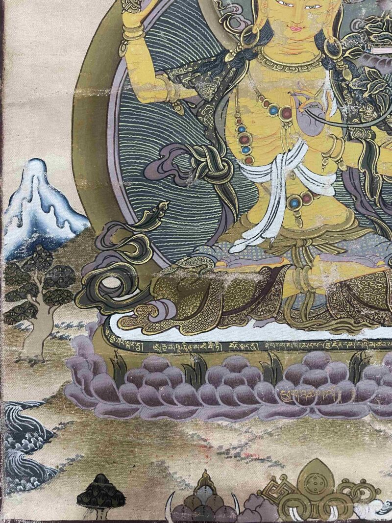 Old, Buddhist Handmade Thangka of Manjushri – Hand Painted, Real Gold - Image 5