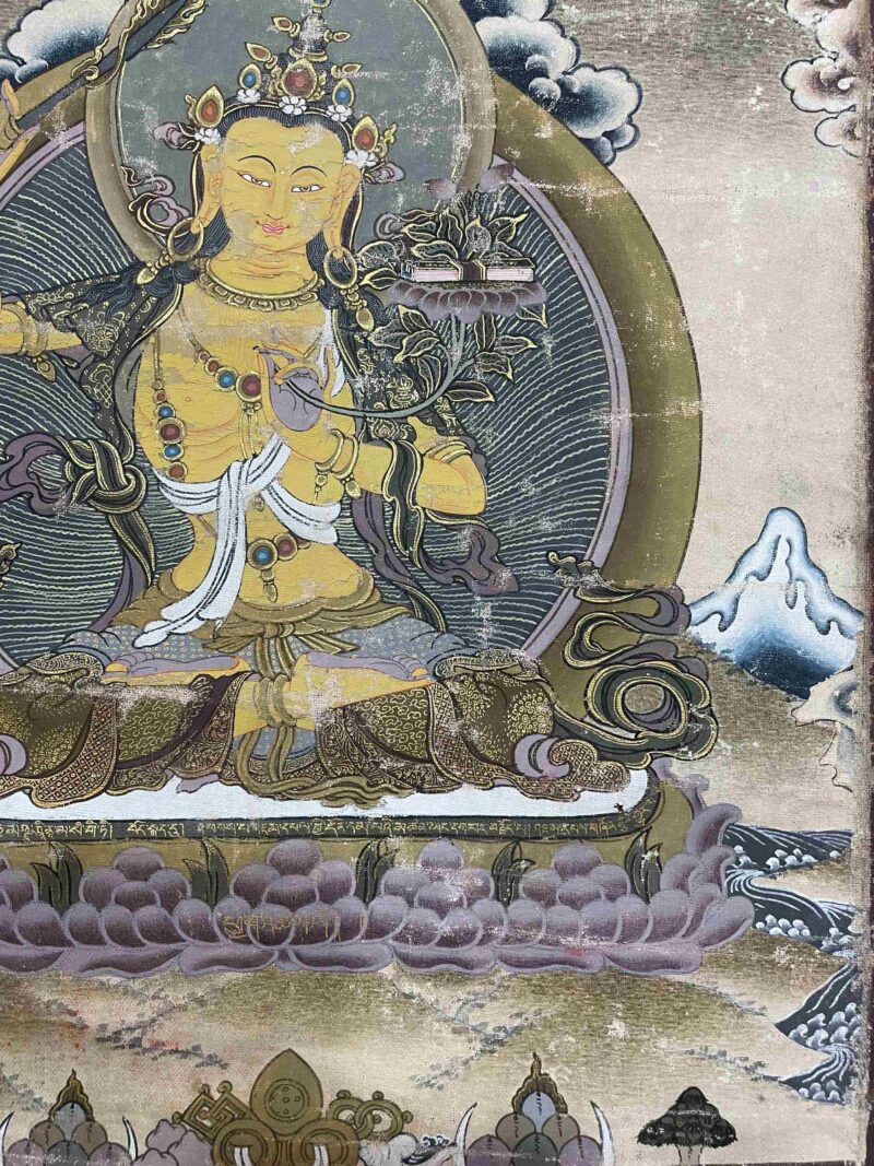 Old, Buddhist Handmade Thangka of Manjushri – Hand Painted, Real Gold - Image 6