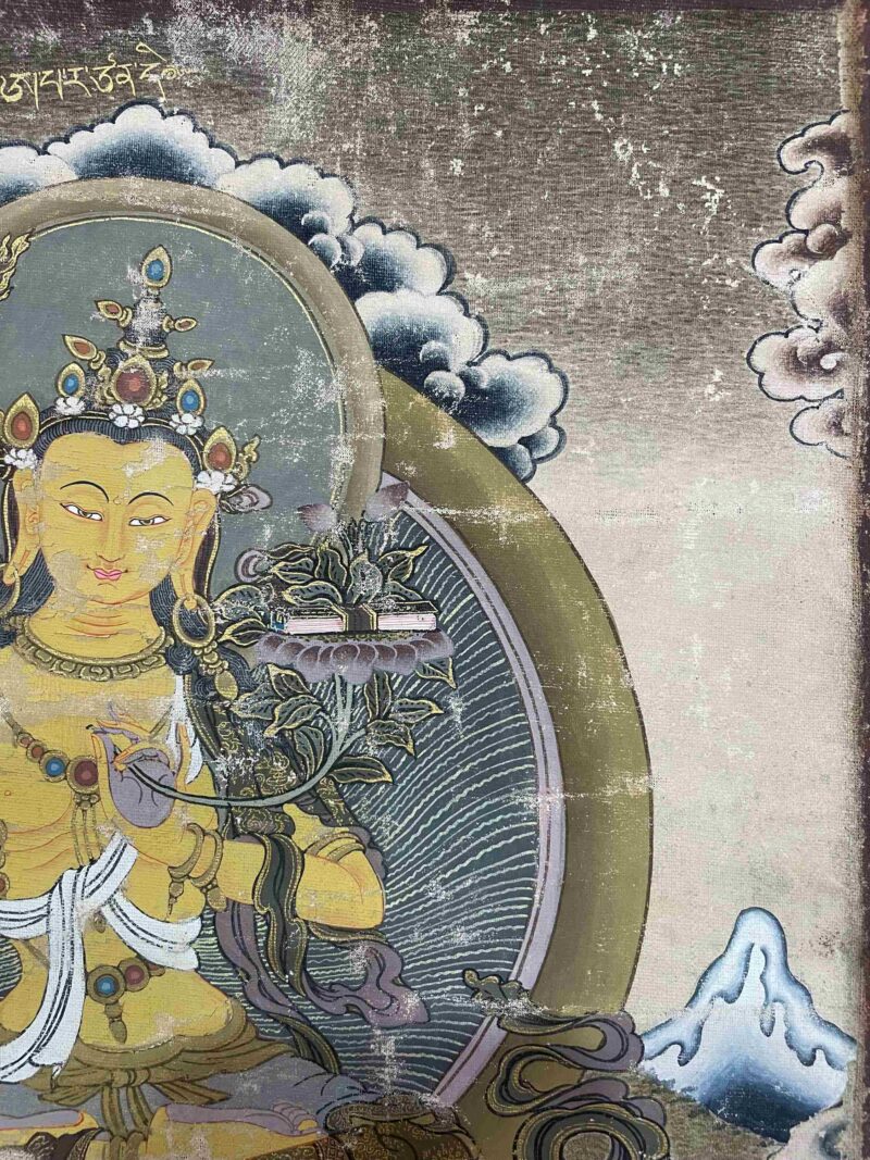 Old, Buddhist Handmade Thangka of Manjushri – Hand Painted, Real Gold - Image 3