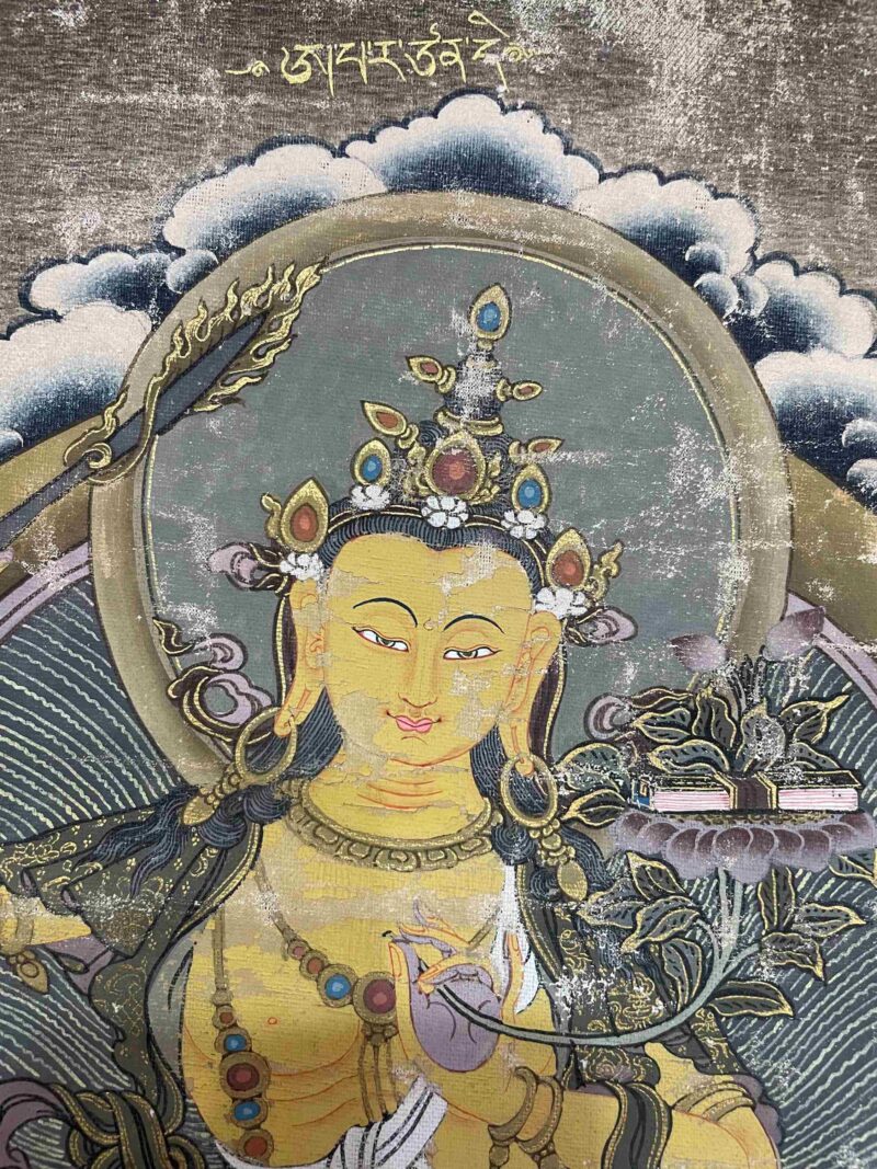 Old, Buddhist Handmade Thangka of Manjushri – Hand Painted, Real Gold - Image 4