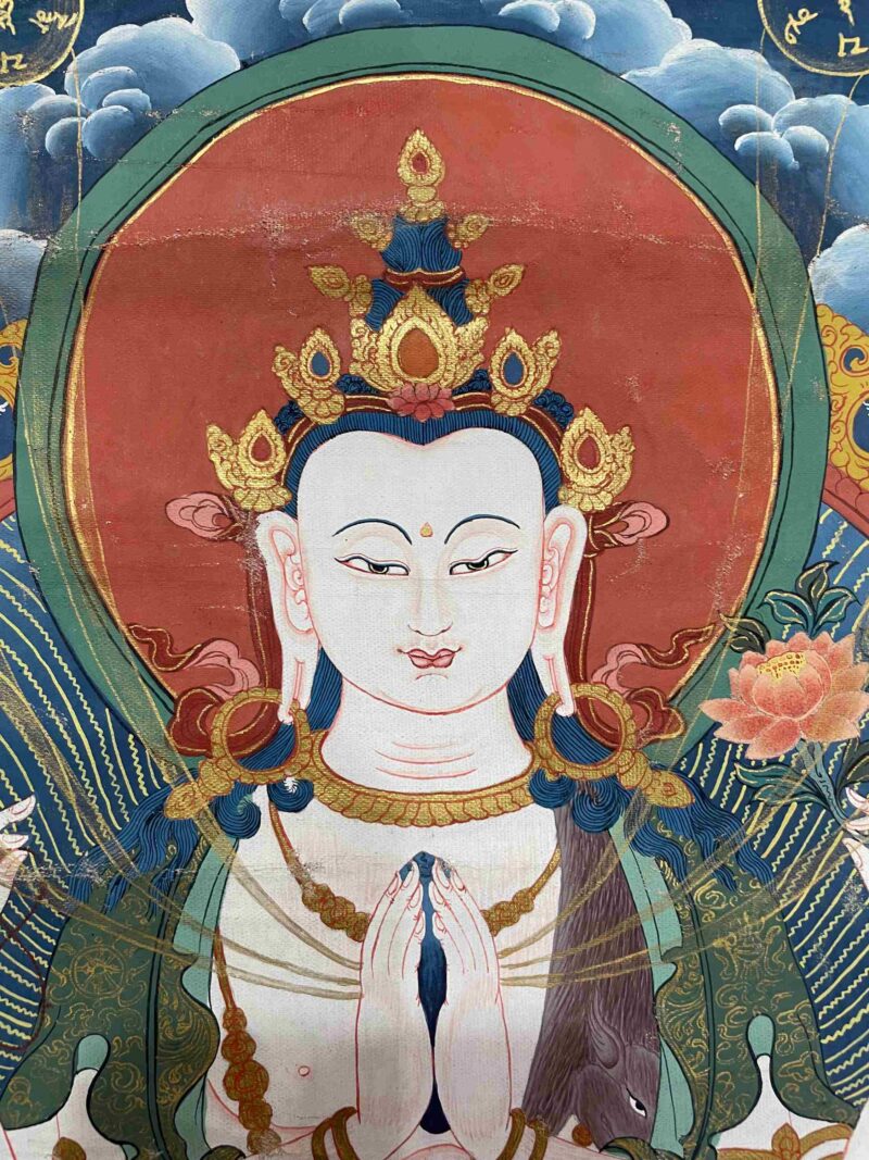 Buddhist Handmade Thangka of Chenrezig – Hand Painted with Real Gold - Image 5