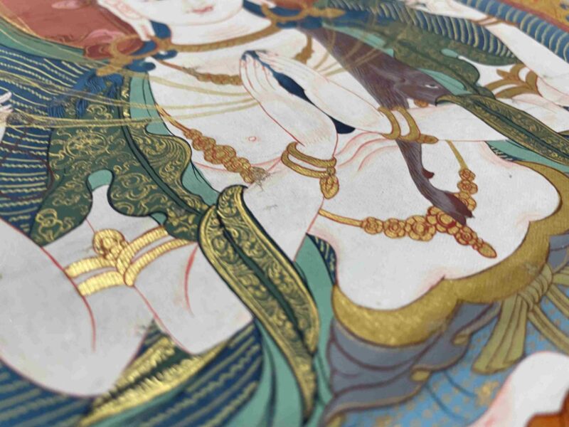 Buddhist Handmade Thangka of Chenrezig – Hand Painted with Real Gold - Image 7