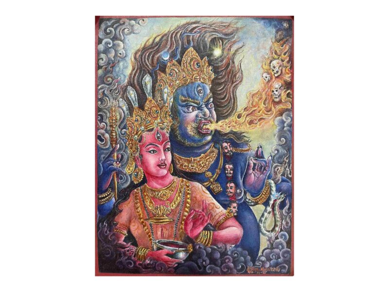 Buddhist Handmade Thangka of Mahakala (2 Arms) – Hand Painted
