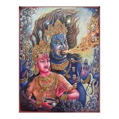 Buddhist Handmade Thangka of Mahakala (2 Arms) – Hand Painted