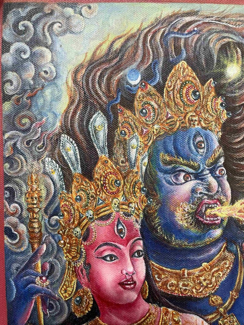 Buddhist Handmade Thangka of Mahakala (2 Arms) – Hand Painted - Image 6