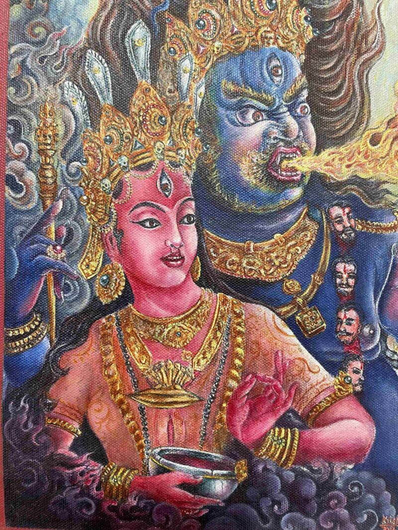 Buddhist Handmade Thangka of Mahakala (2 Arms) – Hand Painted - Image 2