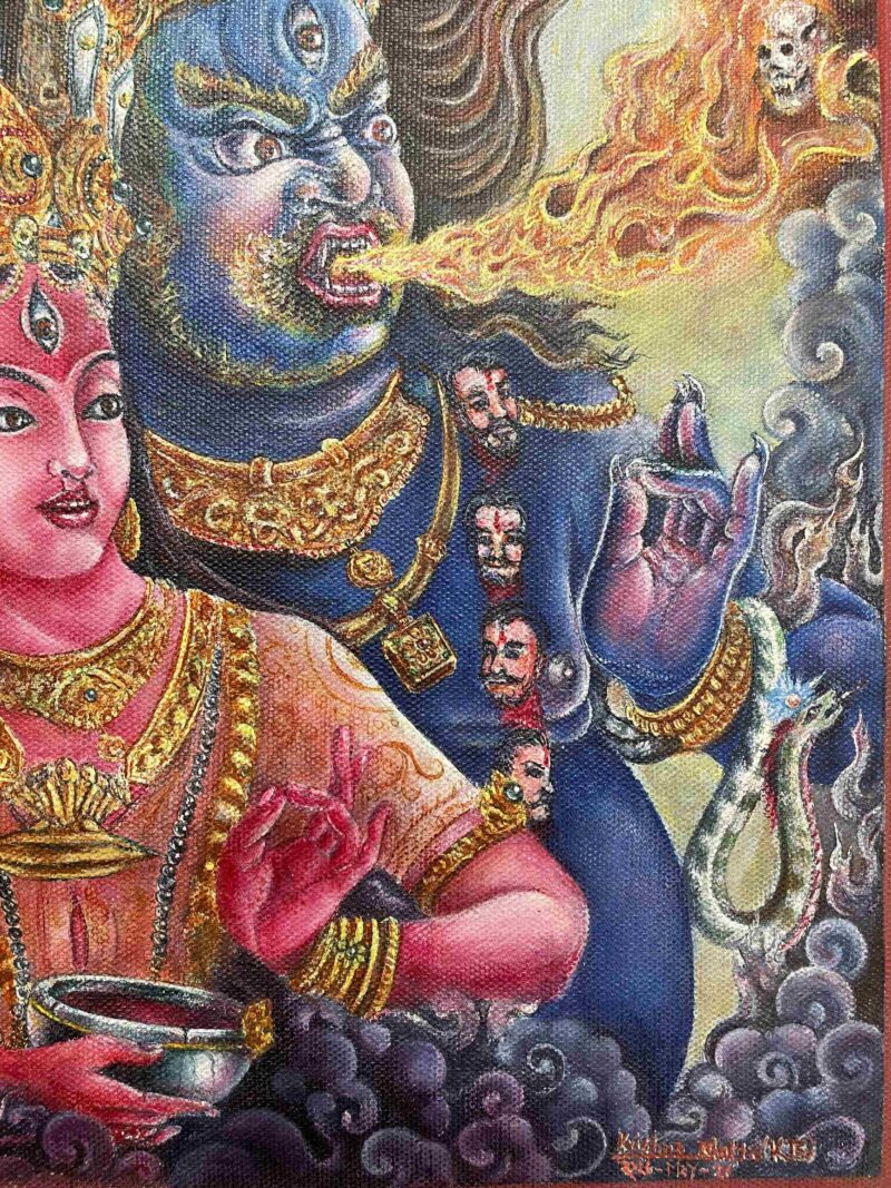 Buddhist Handmade Thangka of Mahakala (2 Arms) – Hand Painted - Image 4
