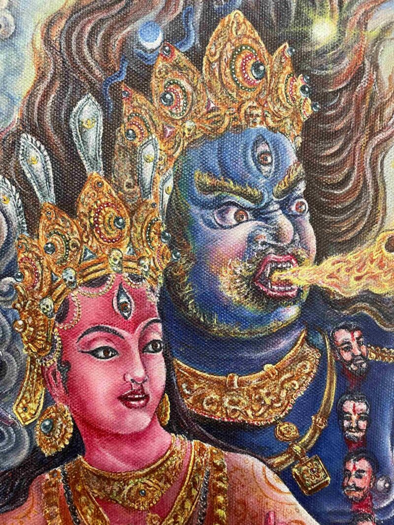 Buddhist Handmade Thangka of Mahakala (2 Arms) – Hand Painted - Image 5
