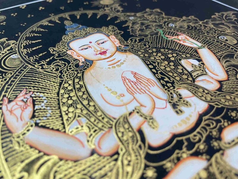 Buddhist Handmade Thangka Painting of Chenrezig (Avalokiteshvara) – Real Gold, Hand Painted - Image 7