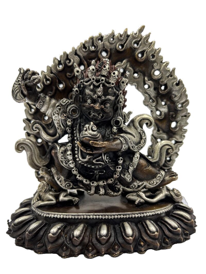 Statue of Kaju Mahakala of the Black Cloak – Silver Oxidized Finish - Image 3